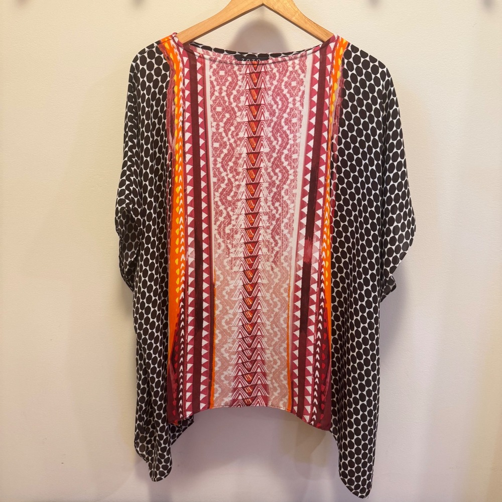 ZOZO Womens Large Mixed Print Dolman Sleeve Blouse Red Black Geometric Top